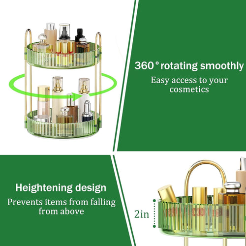 360 Rotating Makeup Organizer for Vanity, 2 Tier Adjustable Perfume Organizer for Dresser, Multi-Function Spinning Co... - Image 2