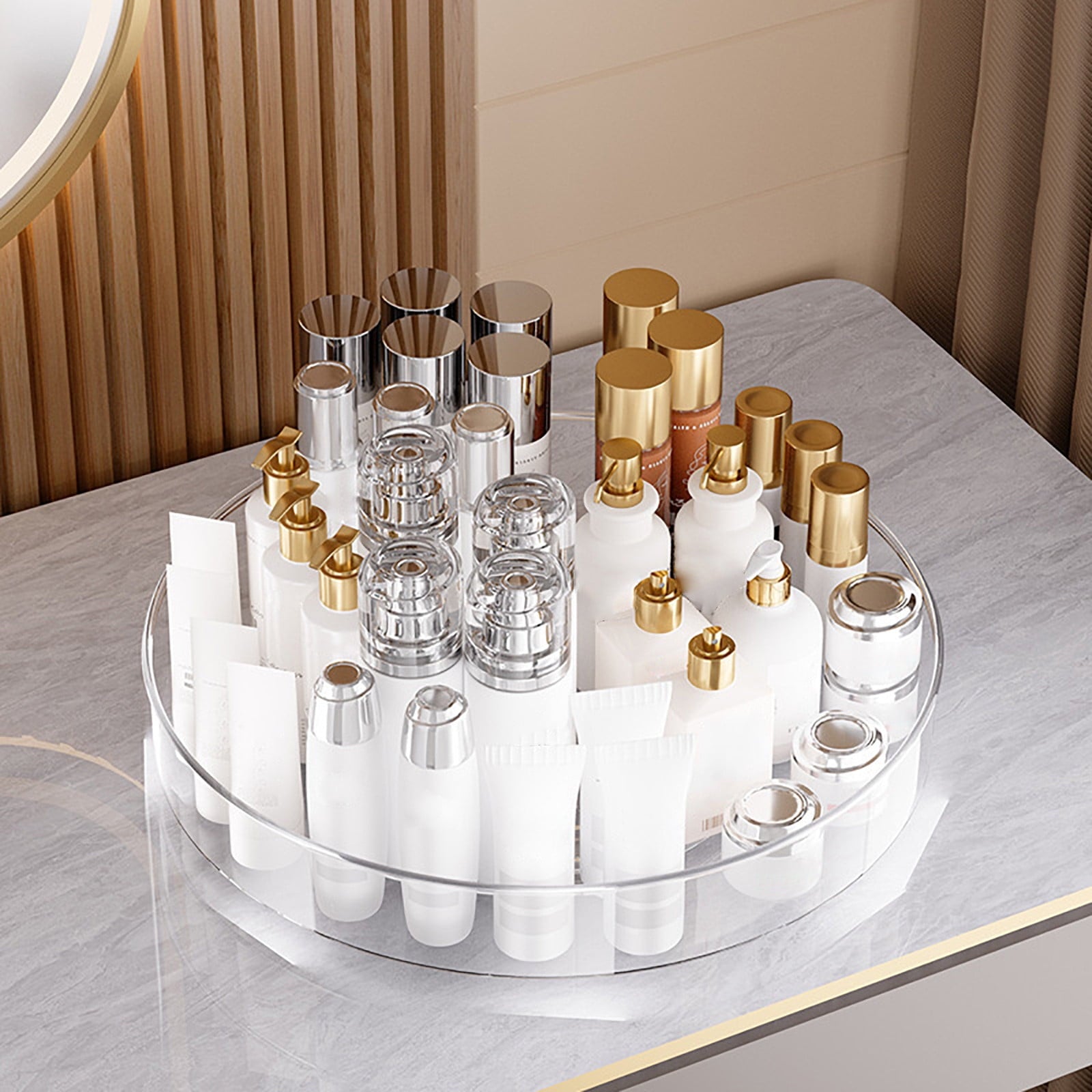 360 Rotating Makeup Organizer, Clear Acrylic Cosmetic Storage Turntable for Skincare, Perfume & Lipstick, Round Spinn...