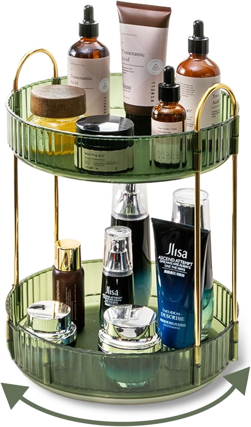 360 Rotating Makeup Organizer for Vanity,2 Tier Large Capacity Skincare Organizers,Bathroom Counter Organizer, Spinning Perfume Organizer &