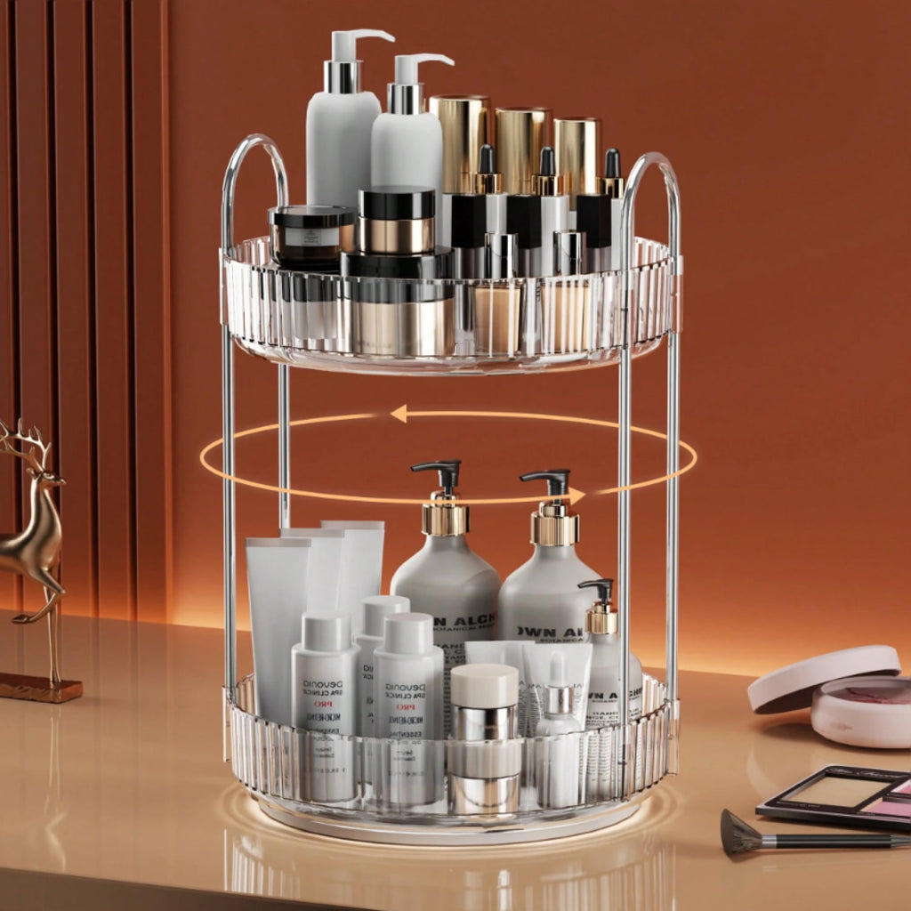 360 Rotating Makeup Organizer And Storage for Vanity Countertop 2 Tiers, High Capacity Cosmetic Skincare Perfume Orga... - Image 5