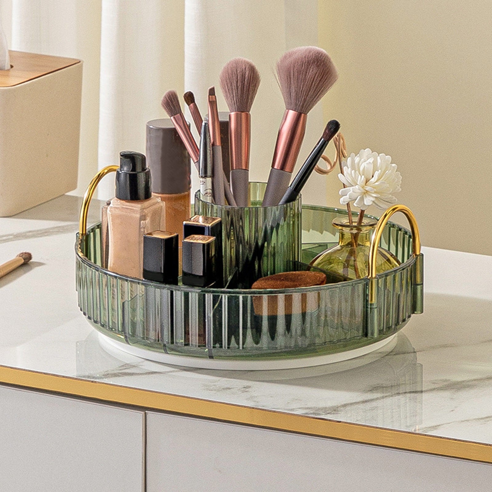 Makeup Organizer for Bedroom Countertop Rotating Vanity Organizer Tray Plastic Comestic Skincare Organizers for Bathr... - Image 5