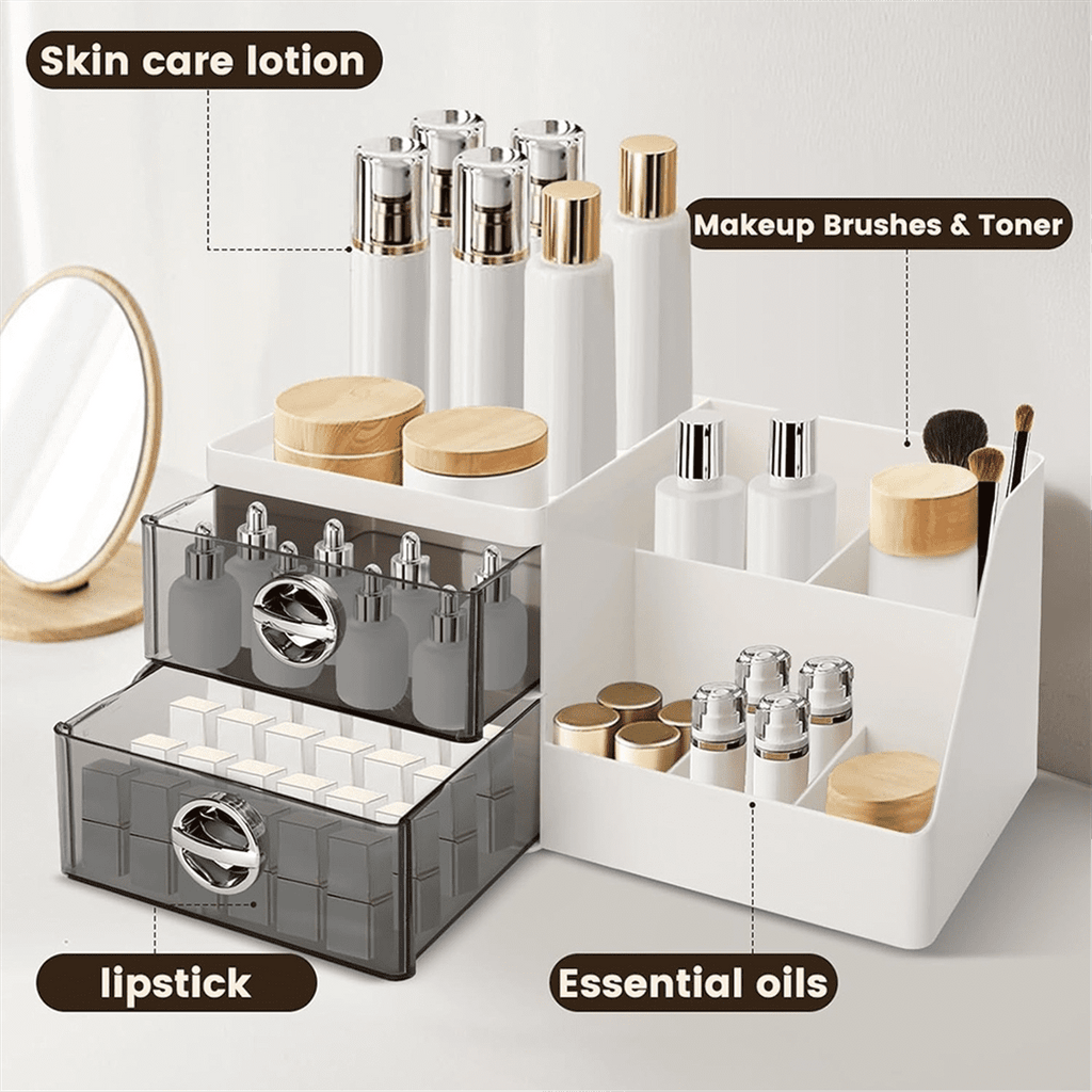 Makeup Organizer with Clear Drawers, Plastic Skincare Organizers for Vanity, Large Capacity Makeup Organizer Countertop - Image 6