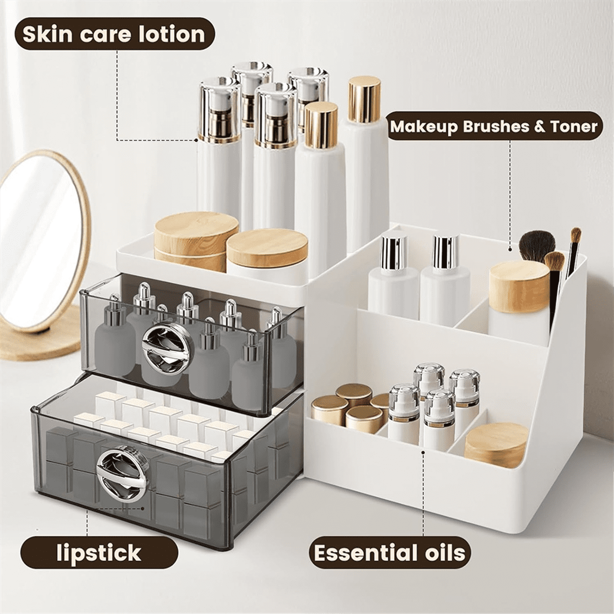 Makeup Organizer with Clear Drawers, Plastic Skincare Organizers for Vanity, Large Capacity Makeup Organizer Countertop - Image 6