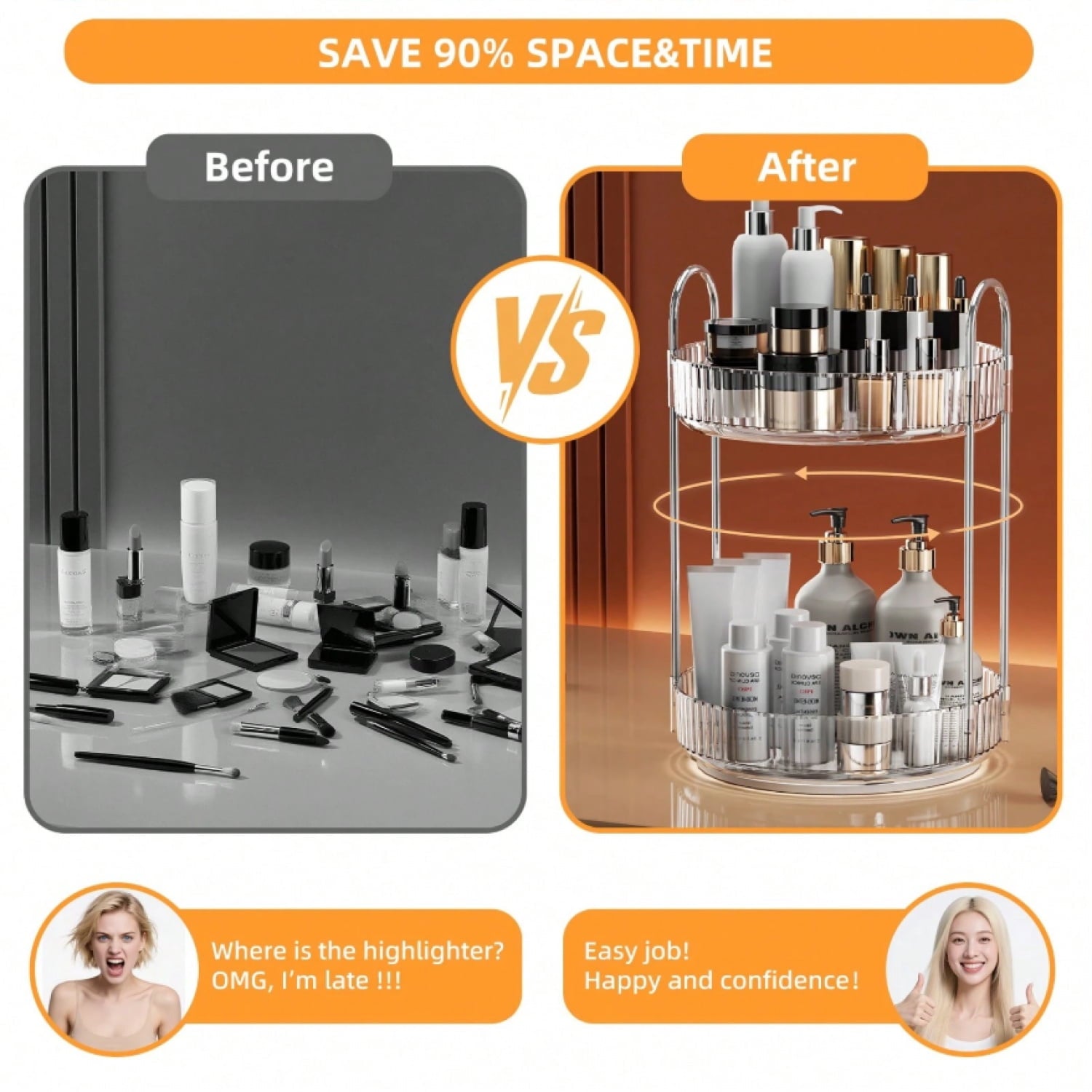 360 Rotating Makeup Organizer And Storage for Vanity Countertop 2 Tiers, High Capacity Cosmetic Skincare Perfume Orga... - Image 6