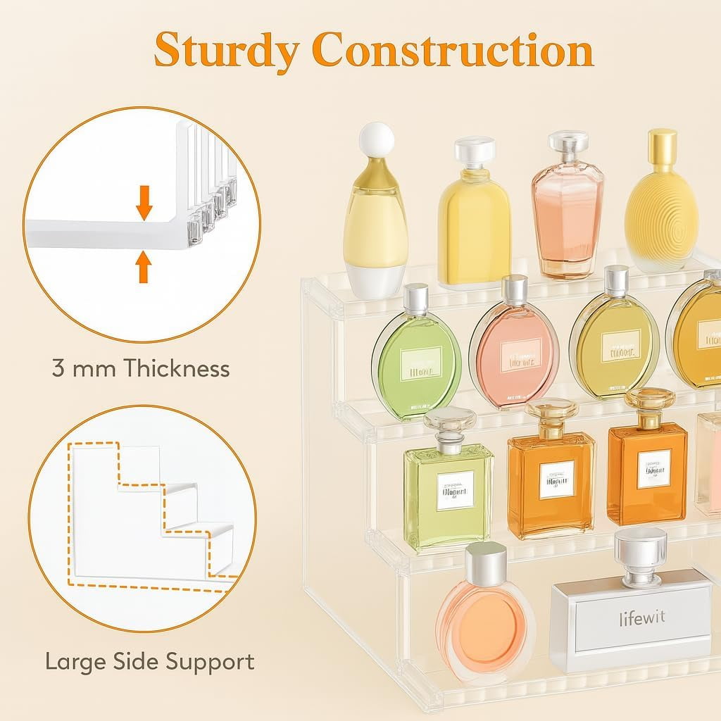 MIRANDINHA Store - Acrylic Display Riser 4 Tier Clear Organizer Shelf Stand for Bathroom Skincare, Vanity, Makeup, Perfume, Cologne, Dessert - Image 2
