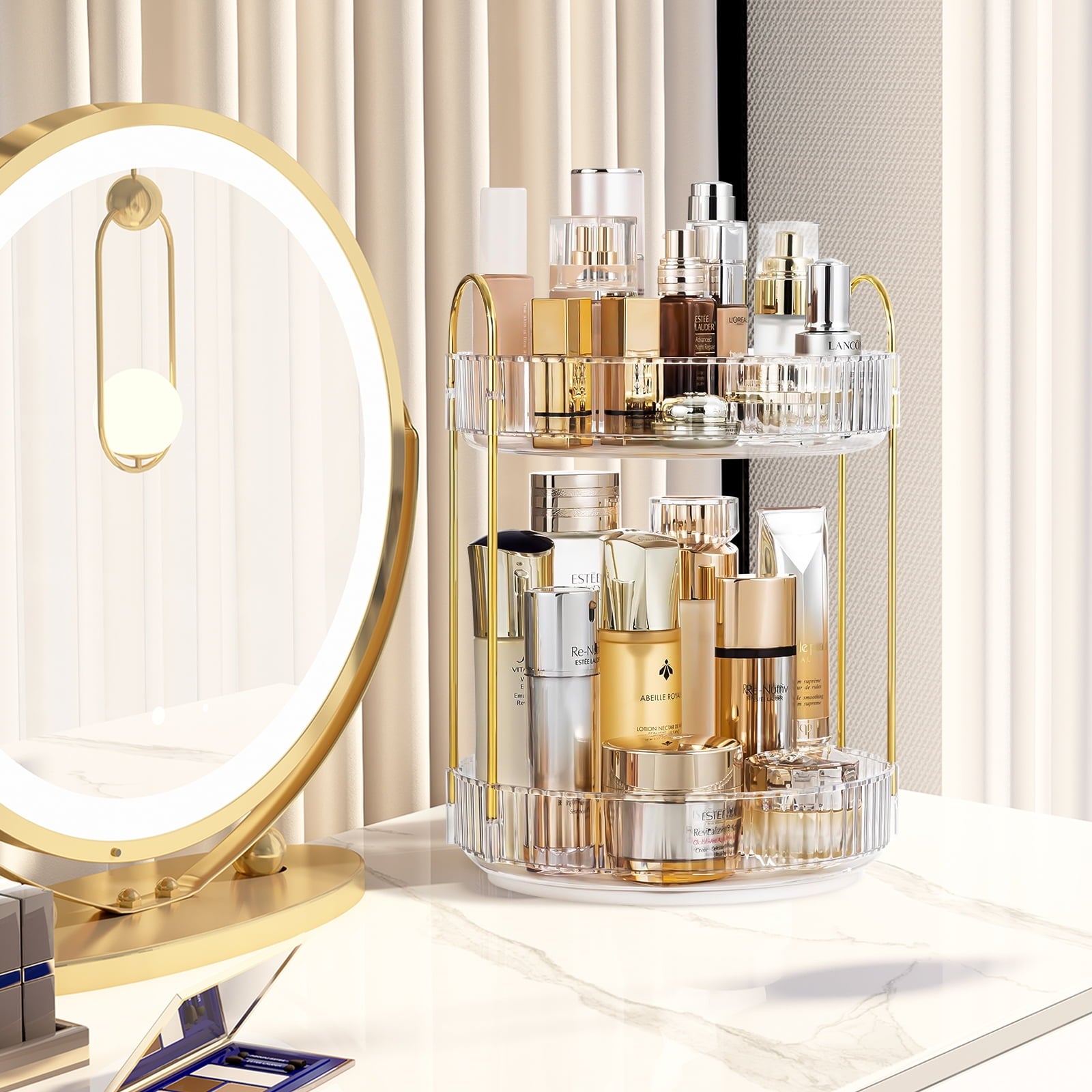 YTCYKJ 360° Rotating Makeup Organizer, 2 Tier Spinning Perfume Skincare Organizer Large Capacity Cosmetic Storage for Bathroom, Vanity, Coun - Image 6