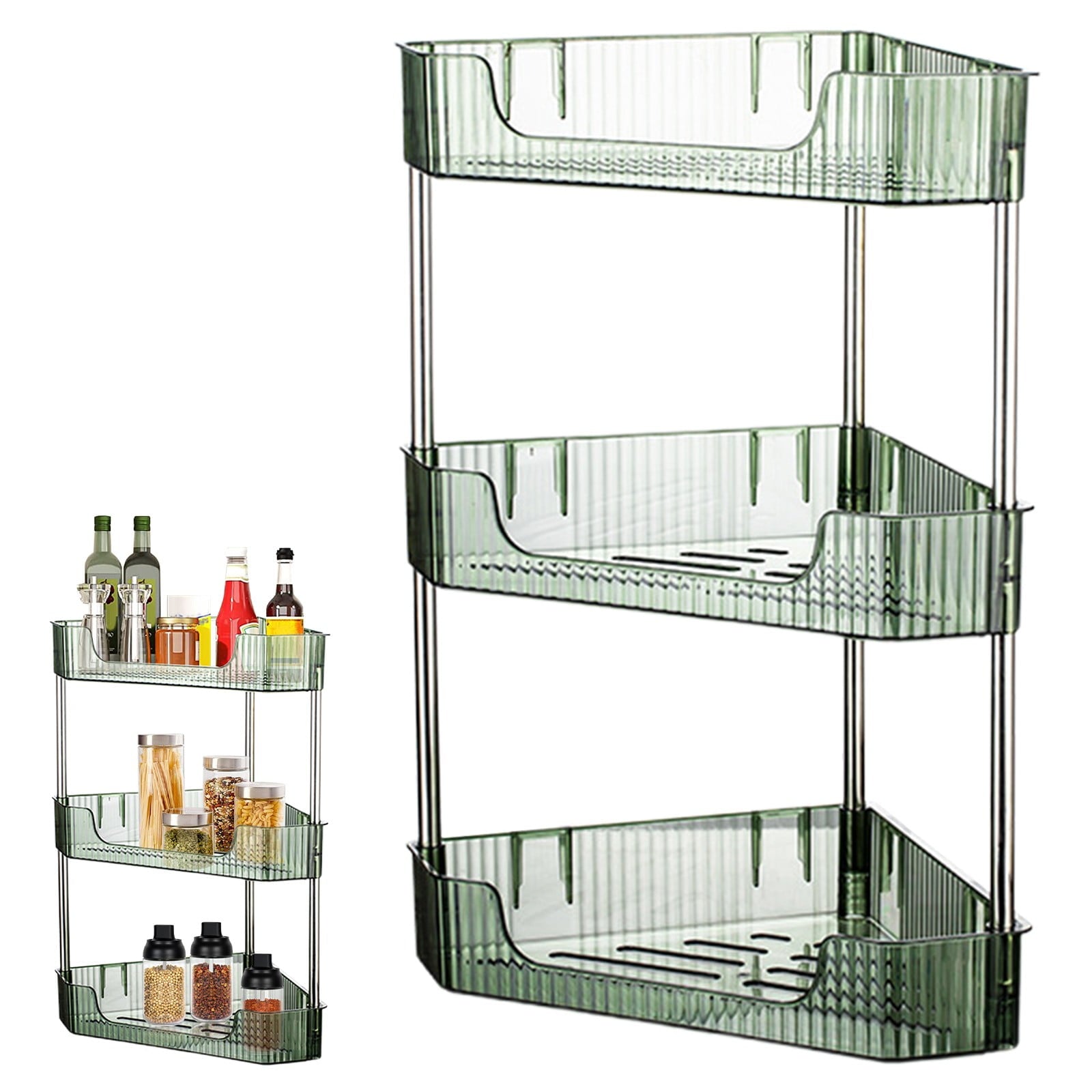 3-Tier Corner Bathroom Counter Organizer, Plastic Makeup Skincare Organizers Storage Countertop, Sink Vanity Trays Pe... - Image 2