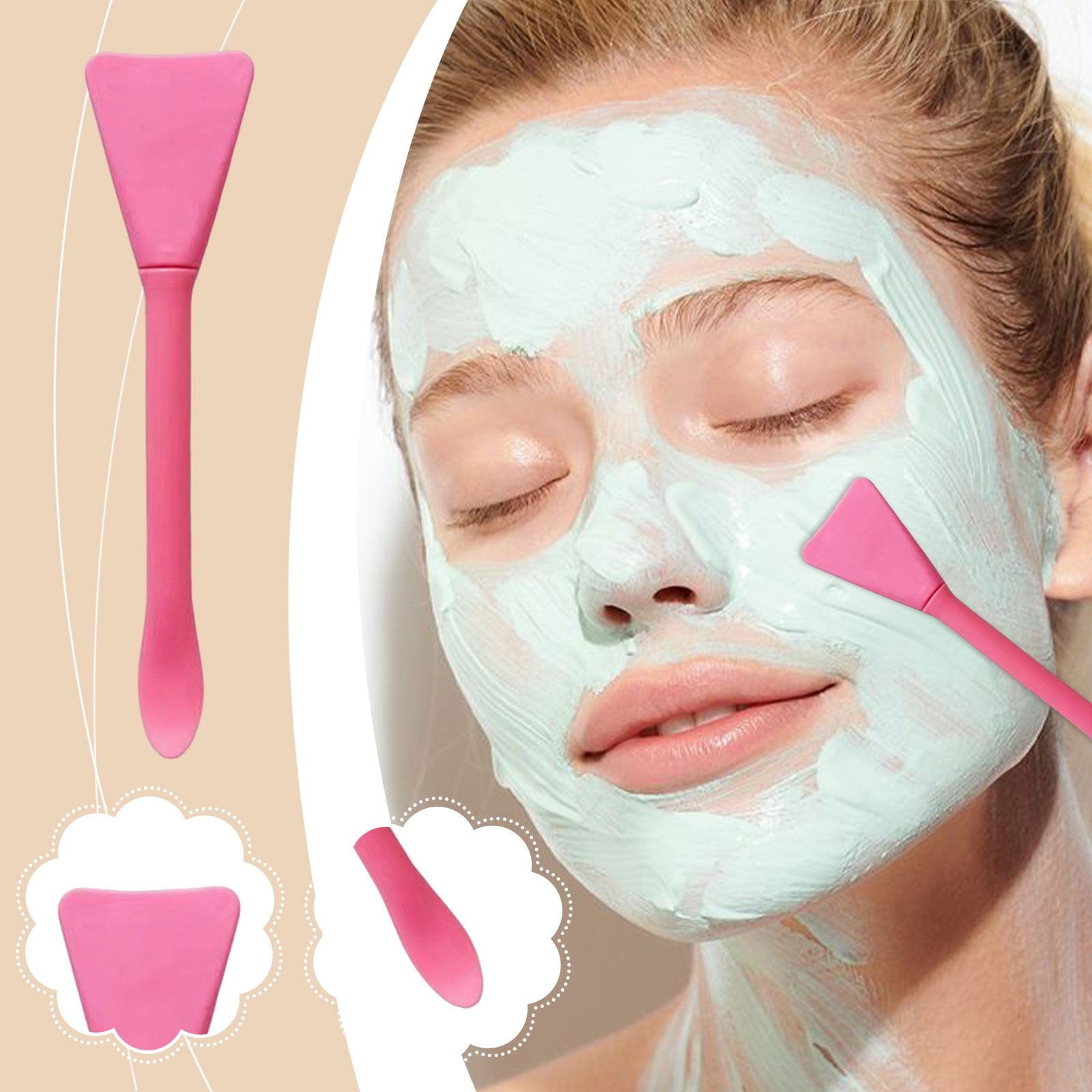 Deep Pink Silicone Dual Head Mask Brush, Applicator with Spatula for Face Masks and Creams, Reusable Makeup Tool for Easy Skincare Applicati - Image 3