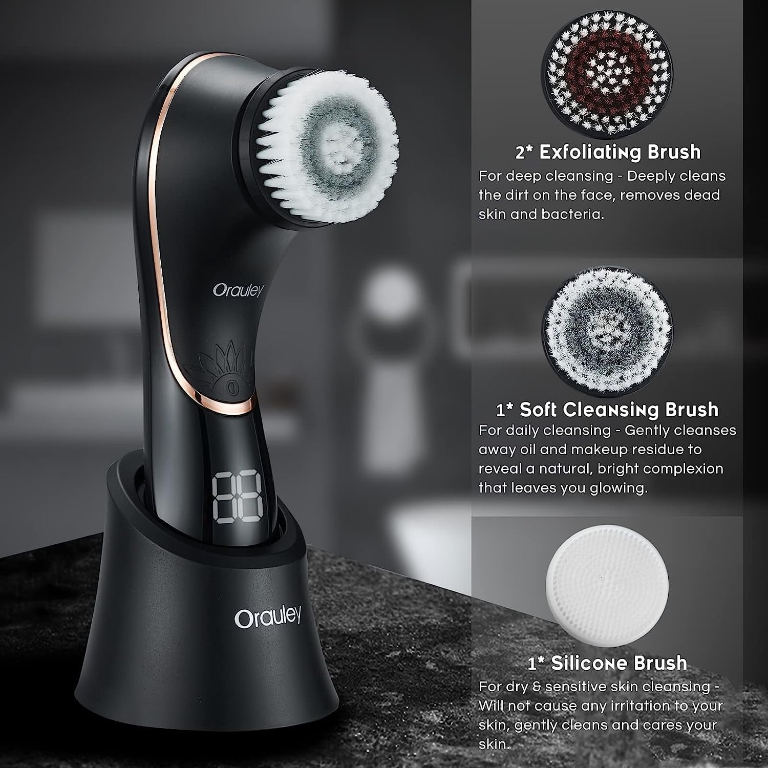 Facial Cleansing Brush, Electric Face Scrubber Rechargeable Exfoliator IPX-7 Waterproof Rotating Cleanser for Exfolia... - Image 3