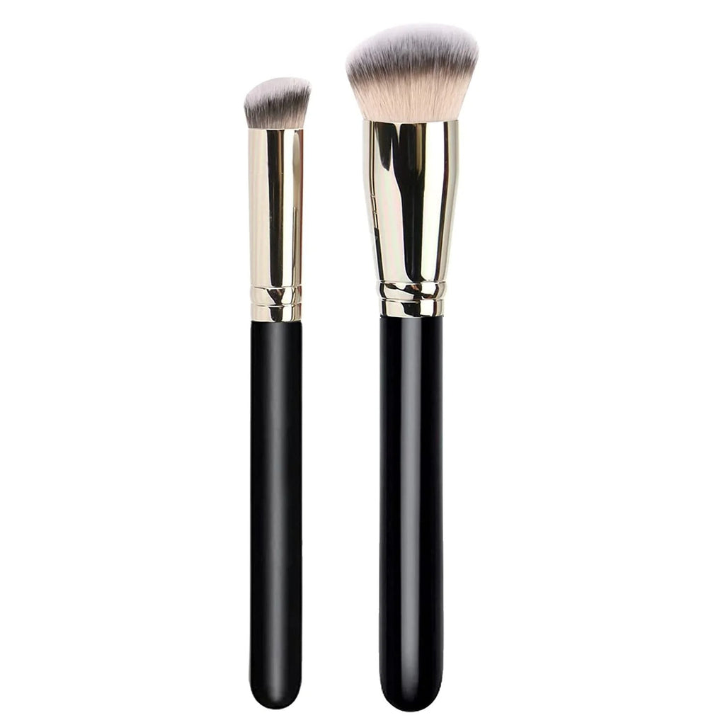 Foundation & Concealer Brush Set - 2 Pack with Round Slanted Brush, Mini Angled Concealer & Flat Top Nose Brush - Image 3