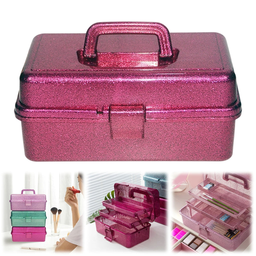 Makeup Organizer with Handle, Stackable Glitter Cosmetic Storage Box, Portable Foldable Beauty Case for Makeup Brushe... - Image 2