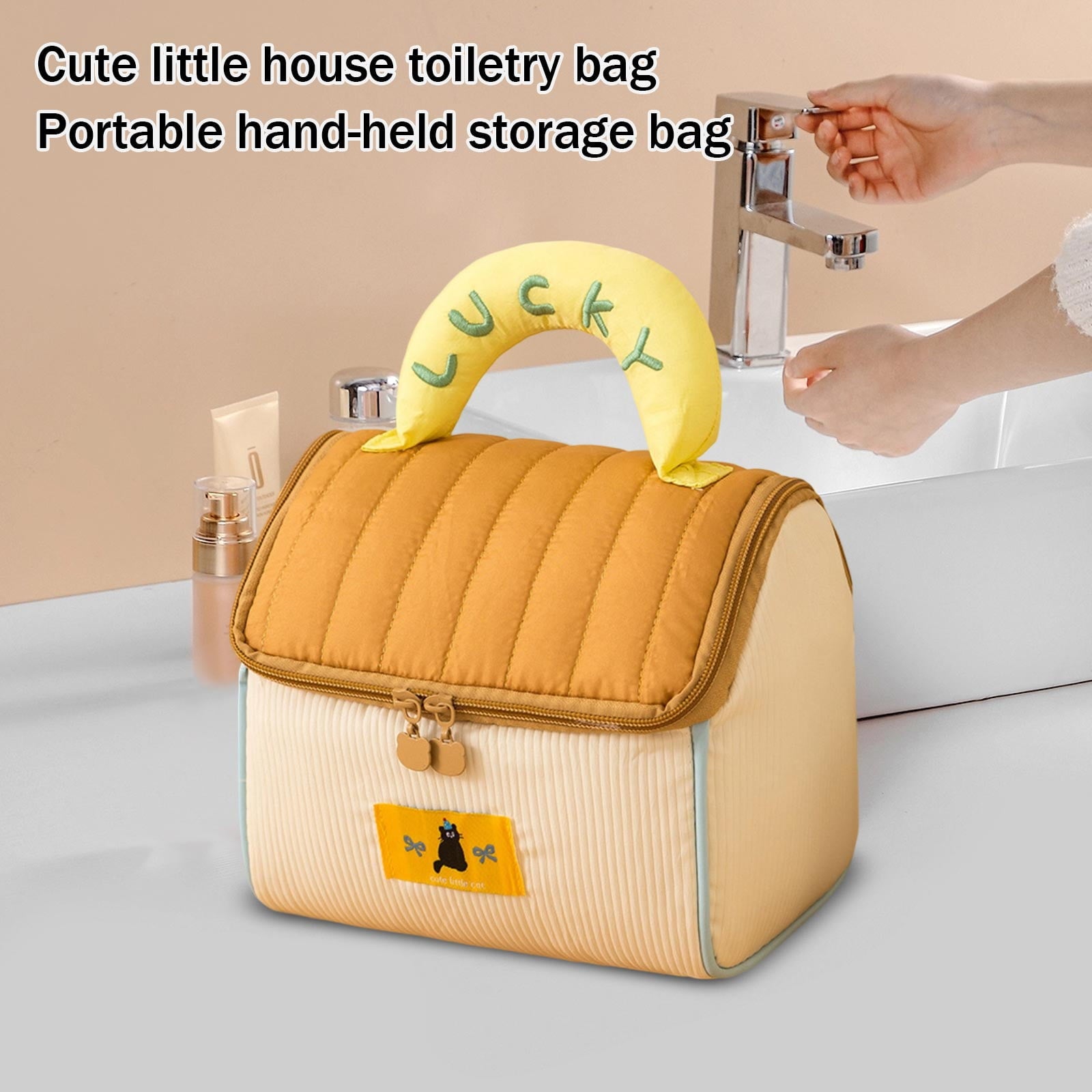 Cute Little House Brown Toiletry & Makeup Organizer - Large Capacity Portable Handheld Multi-Purpose Skincare Storage... - Image 5