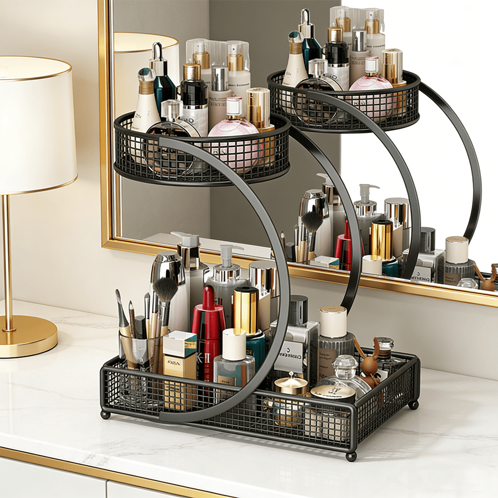Dresser Shelf Organizer, Countertop Multi Bathroom Counter Organizer Metal Fruit Basket Perfume Skincare Organizers H... - Image 2