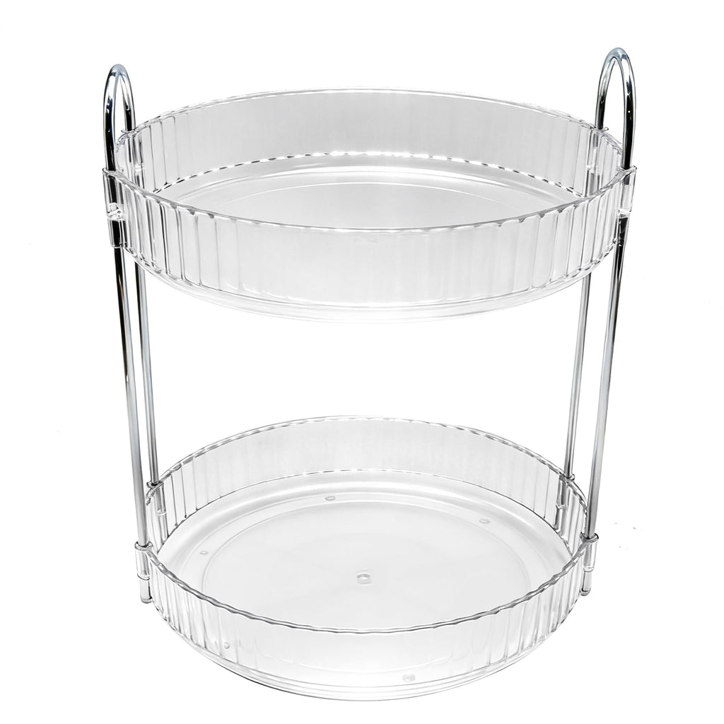 Clear, 360-Degree Rotating Cosmetic Organizer, 2-Tier Countertop Vanity Storage for Skincare & Perfume - Image 2
