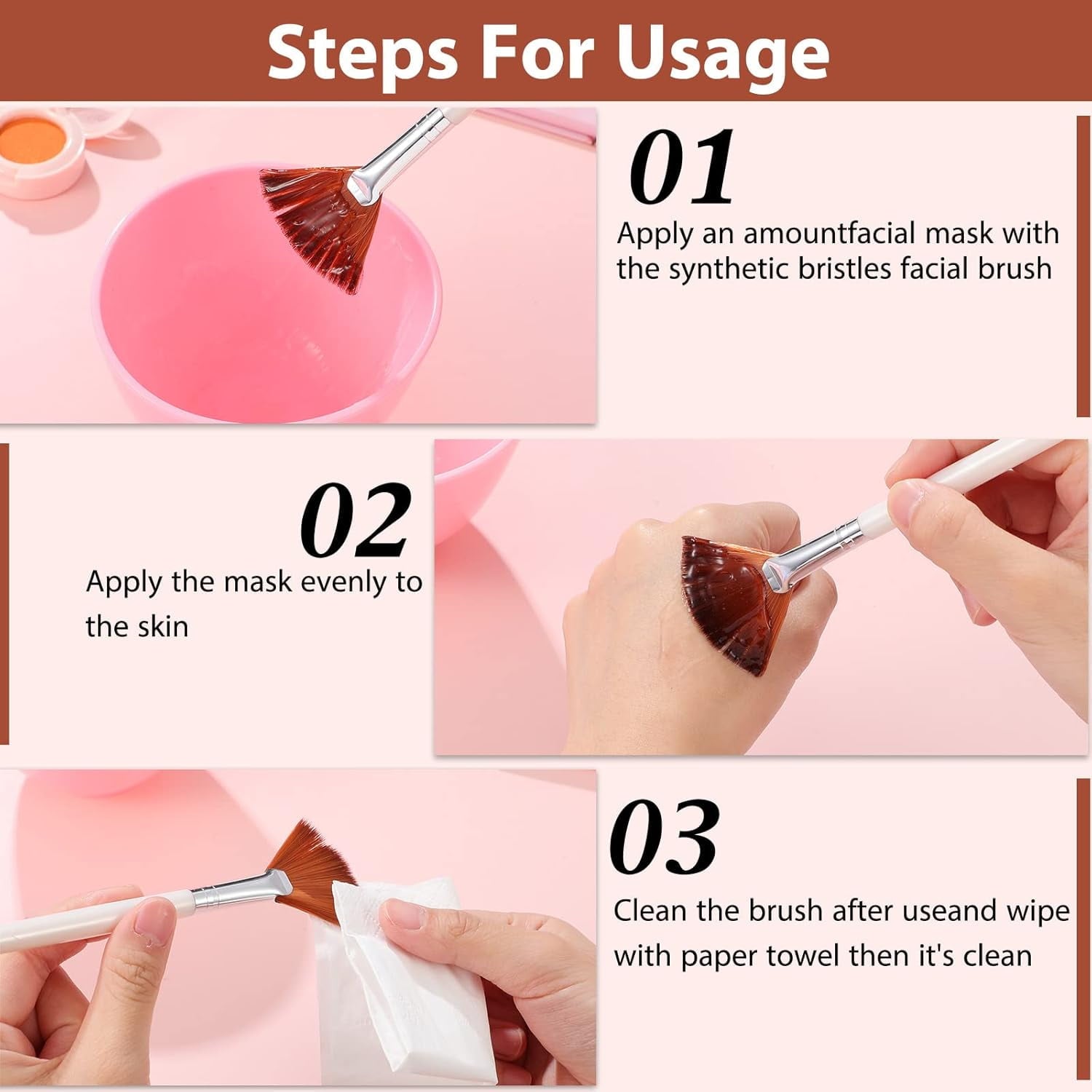 Professional Fan Facial Mask Brushes, 14 Pack Soft Synthetic Skin Care Applicators for Mud, Clay and Serums, Brown - Image 3