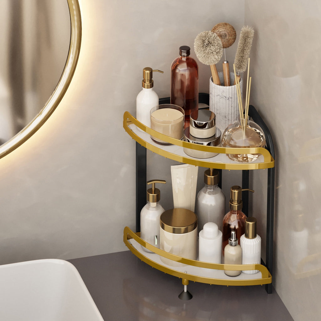 Corner Bathroom Counter Organizer Metal Bathroom Sink Organizer Countertop, Makeup Organizer for Vanity Storage Corne... - Image 4