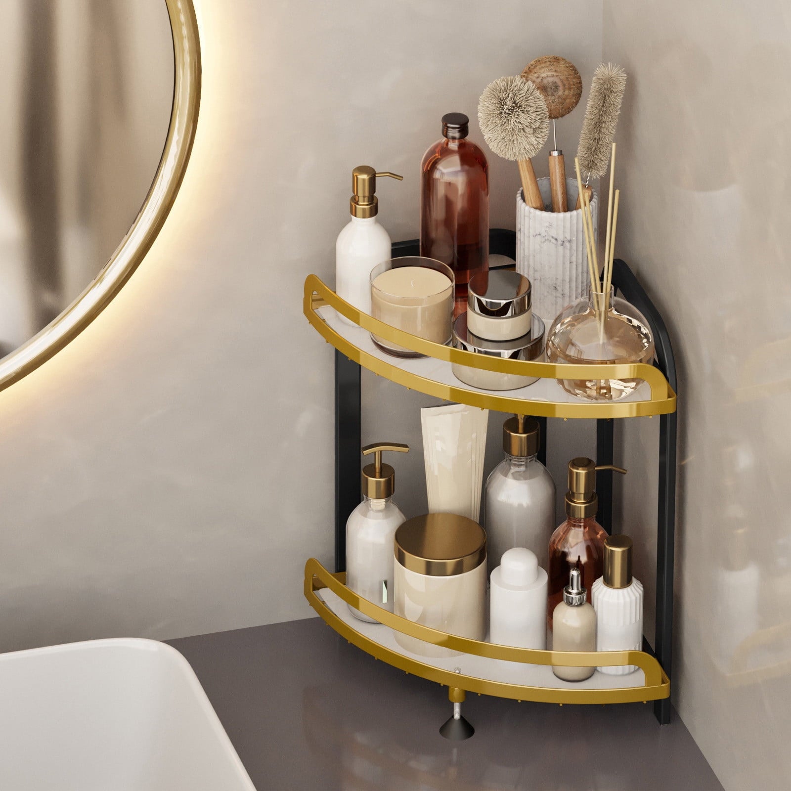 Corner Bathroom Counter Organizer Metal Bathroom Sink Organizer Countertop, Makeup Organizer for Vanity Storage Corne... - Image 4