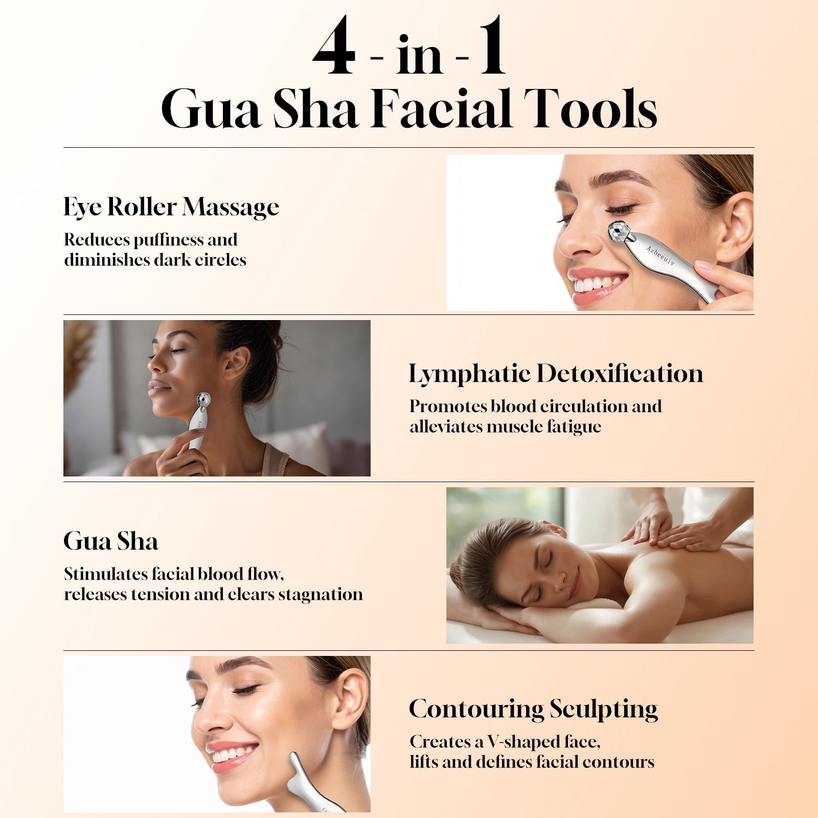 4-in-1 Gua Sha Facial Tools, Facial Roller, Skin Care Roller with Stainless Steel, Face Ice Roller to Reduce Puffiness & Eye Strain, Relieve - Image 6