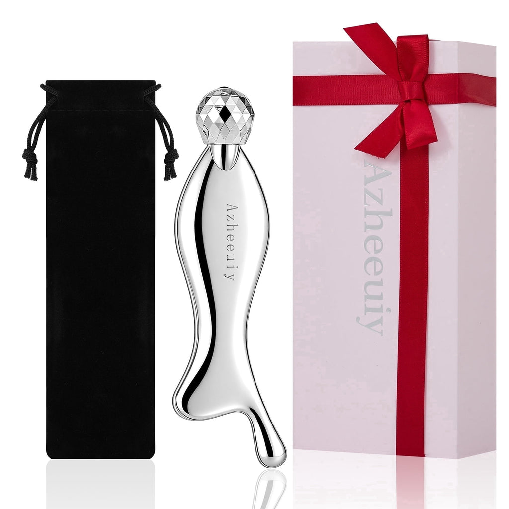 4-in-1 Gua Sha Facial Tools, Facial Roller, Skin Care Roller with Stainless Steel, Face Ice Roller to Reduce Puffiness & Eye Strain, Relieve