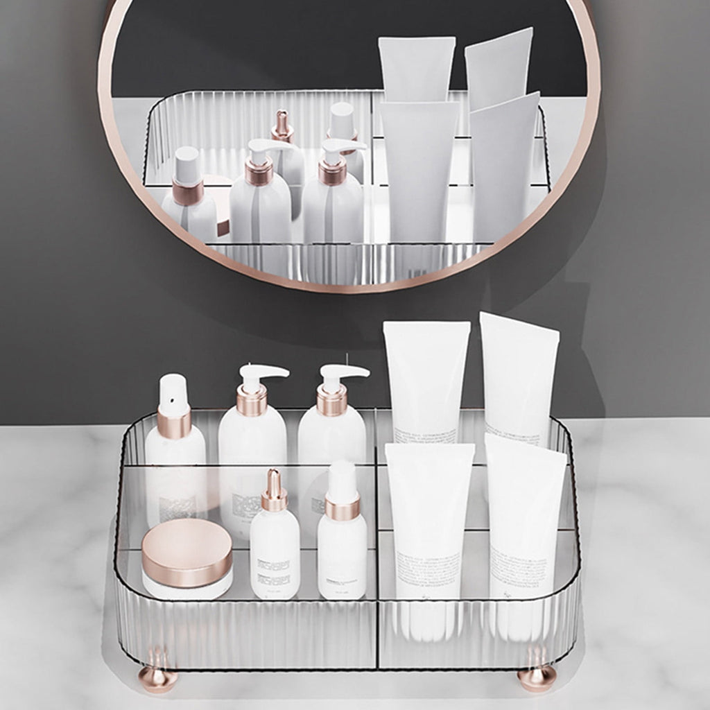 4-Compartment Makeup Organizer Tray, Bathroom Vanity Dresser Tray for Perfume Cosmetics, Clear Plastic Cosmetic Count... - Image 2