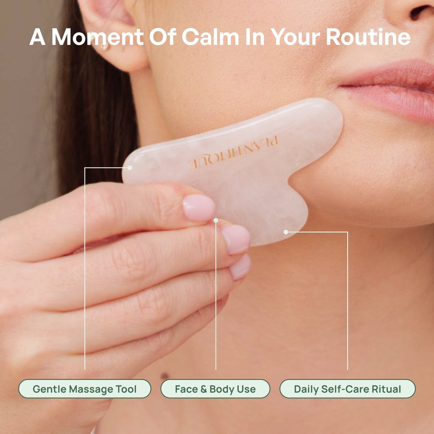 Rose Quartz Gua Sha, Anti-Aging Face Massager & Jawline Shaper - Image 4
