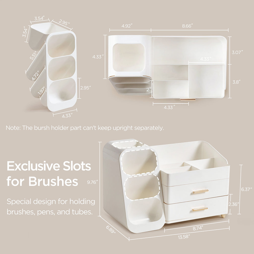 Makeup Organizer with Brush Holder for Vanity, Large Plastic Bathroom Countertop Organizer Skin Care Storage, All White - Image 6