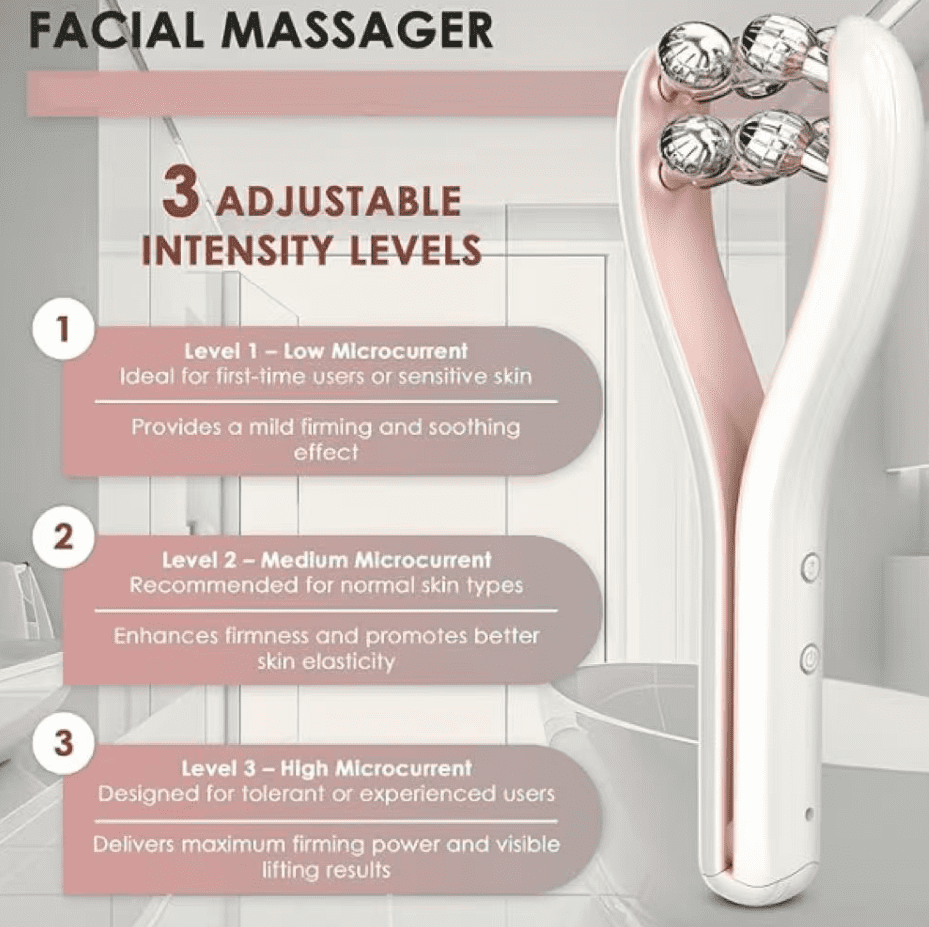 Micro current facial massager with 3D roller, 3 intensity levels, USB-C rechargeable, facial and neck lifting and ton... - Image 2