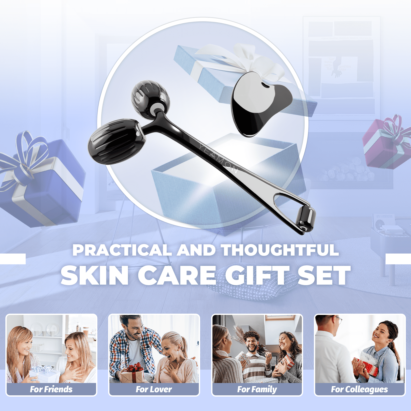 Gua Sha Facial Tools and Face Roller Set, Facial Massage Tool for Womens Skincare Routine,Cooling Stainless Steel Face Sculpting Eyes Roller - Image 3