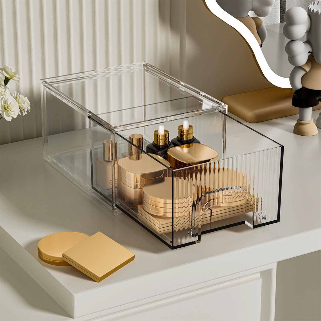 CCMAOLU Acrylic Drawer Organizer, 3-Compartment Clear Storage Drawer for Makeup, Skincare, Eyeshadow Palettes, Bottles | Stackable Vanity, D - Image 2