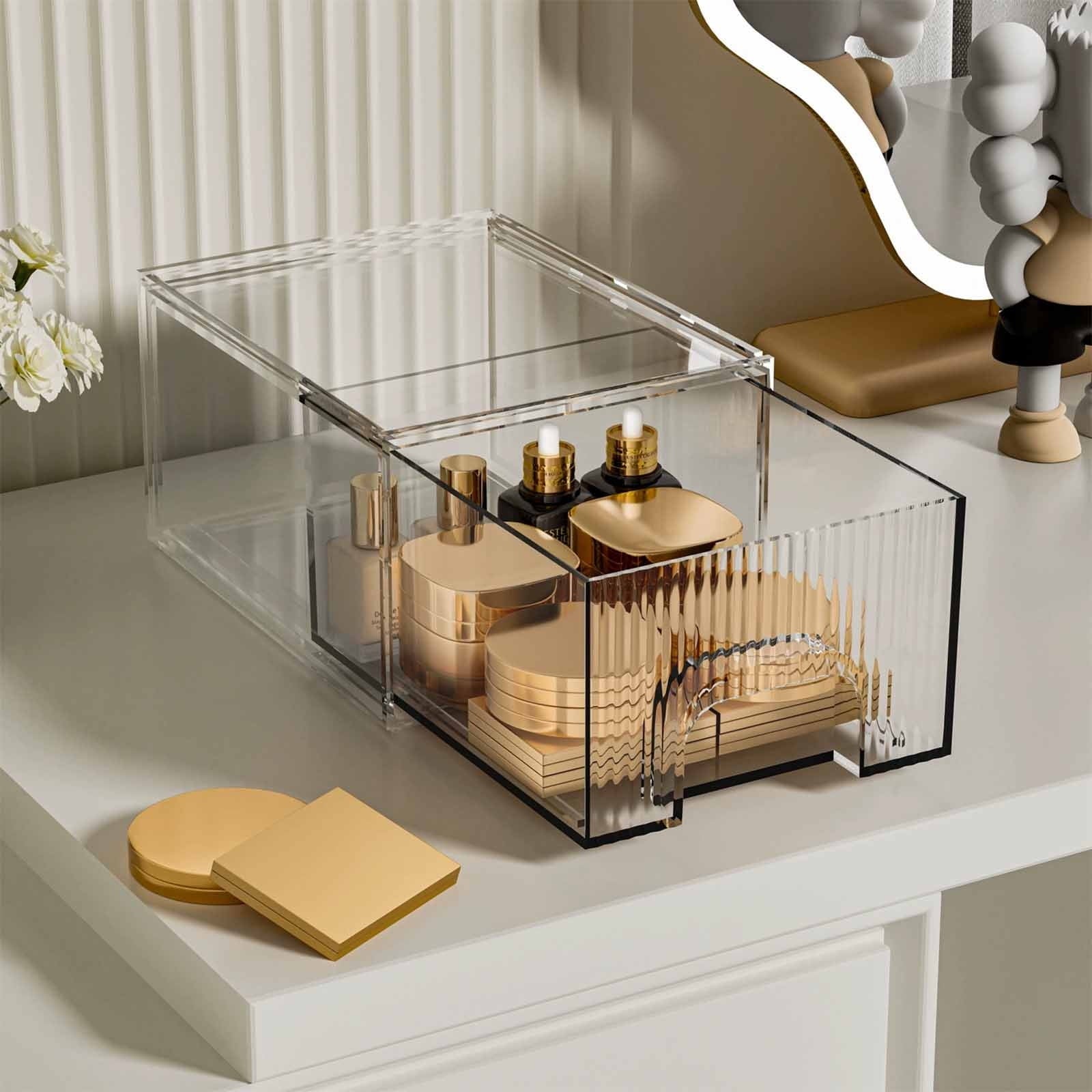CCMAOLU Acrylic Drawer Organizer, 3-Compartment Clear Storage Drawer for Makeup, Skincare, Eyeshadow Palettes, Bottles | Stackable Vanity, D - Image 2