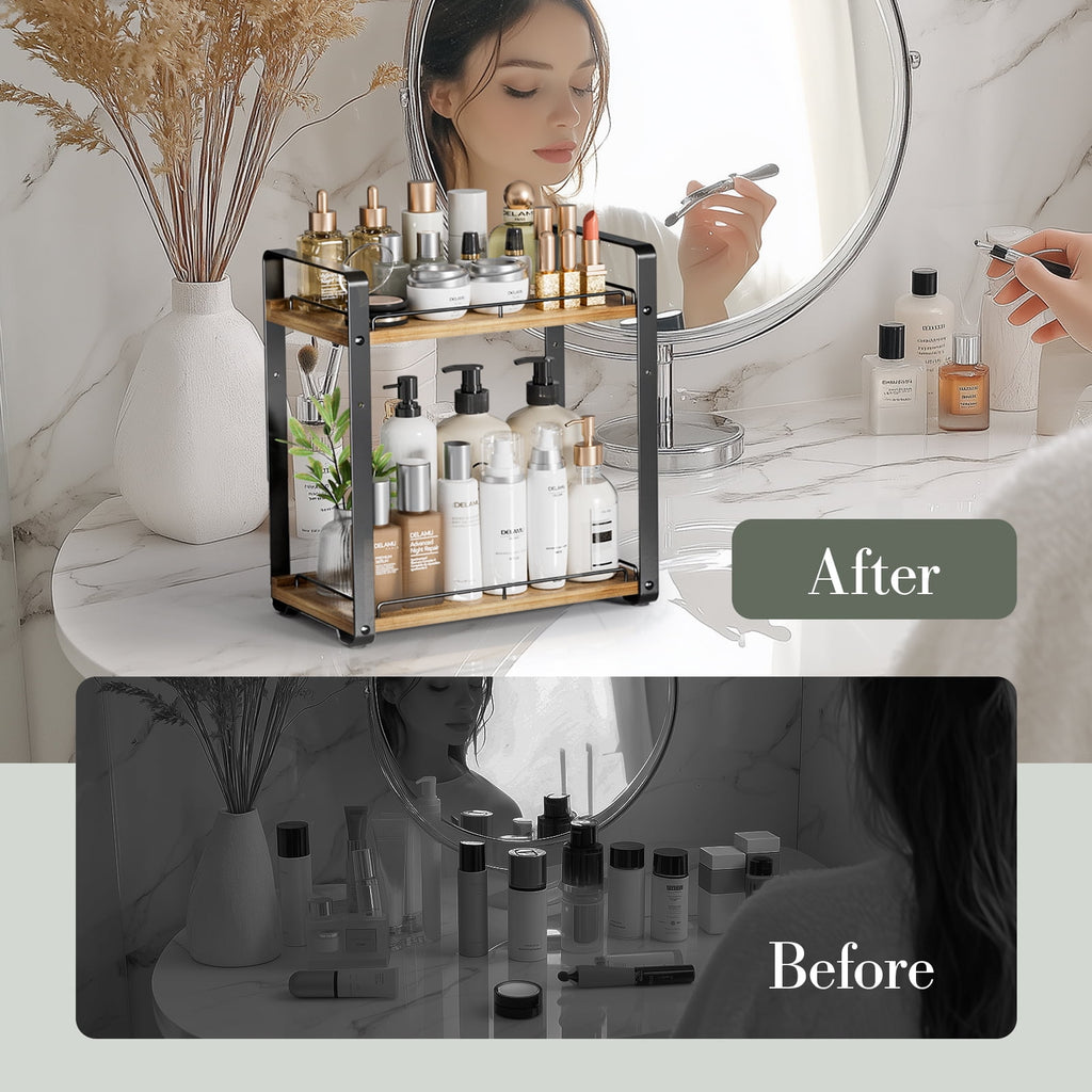 2-Tier Bathroom Counter Organizer, Metal Wood Make up Organizer for Bathroom Storage, Countertop Skincare Organizers ... - Image 5