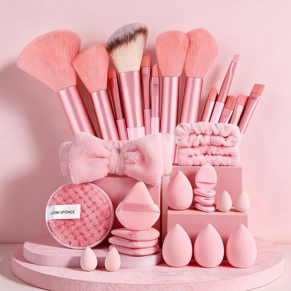 33 Piece Pink Makeup Brush Set With Sponge Professional Tools For All Makeup Types - Image 2