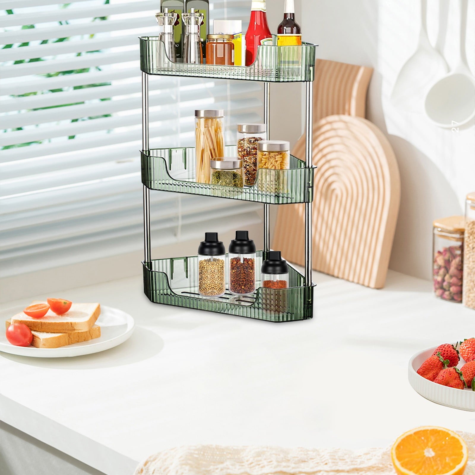 3-Tier Corner Bathroom Counter Organizer, Plastic Makeup Skincare Organizers Storage Countertop, Sink Vanity Trays Pe... - Image 5