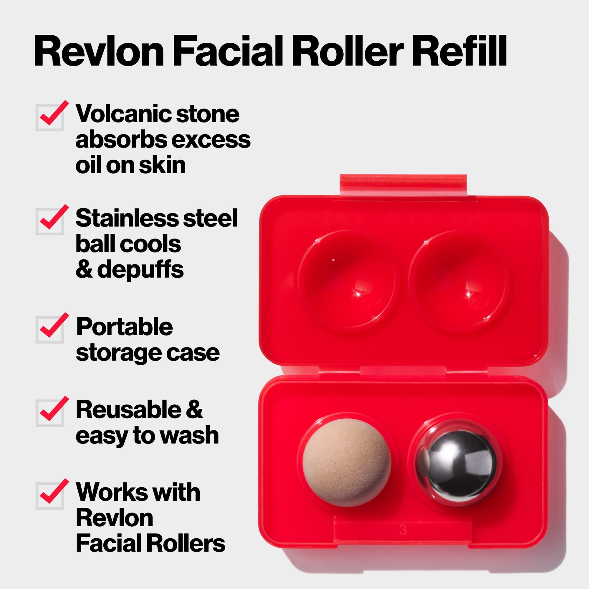 Oil Absorbing and Cooling Portable Facial Roller Refill, Red - Image 2