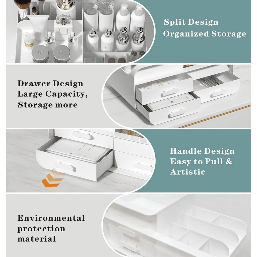 White Makeup Organizer for Vanity,Large Plastic Skincare Organizers With Drawers,Bathroom Counter Organizer Cosmetic ... - Image 6