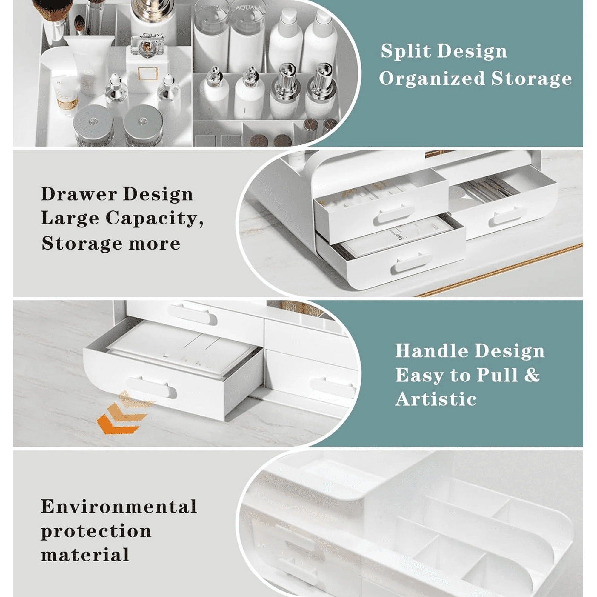 White Makeup Organizer for Vanity,Large Plastic Skincare Organizers With Drawers,Bathroom Counter Organizer Cosmetic ... - Image 6