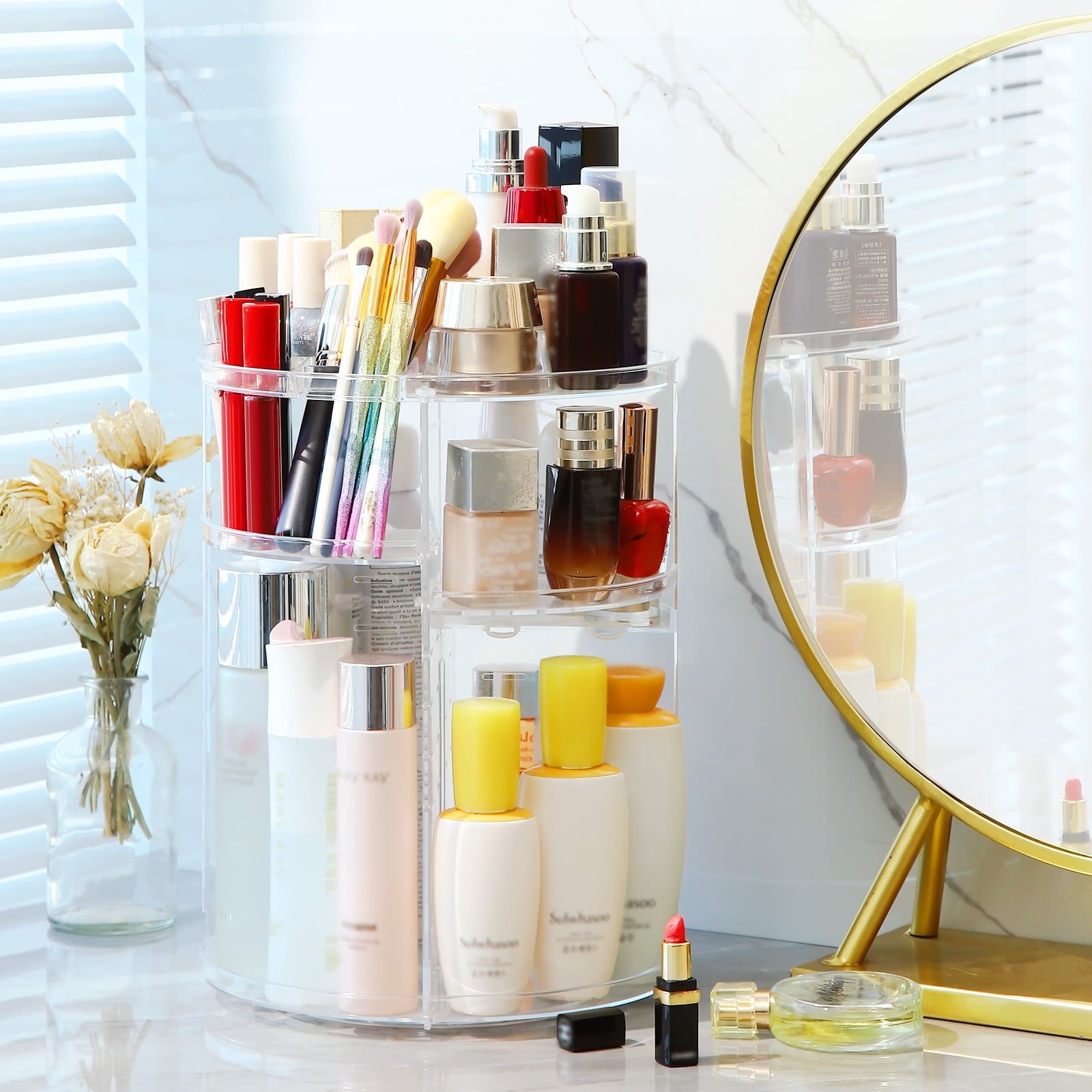 360 Rotating Makeup Organizer and Storage, COOLBEAR Spinning Cosmetic Organizer with 6 Adjustable Layers, Fits Skincare, Perfume, Clear Acry - Image 6