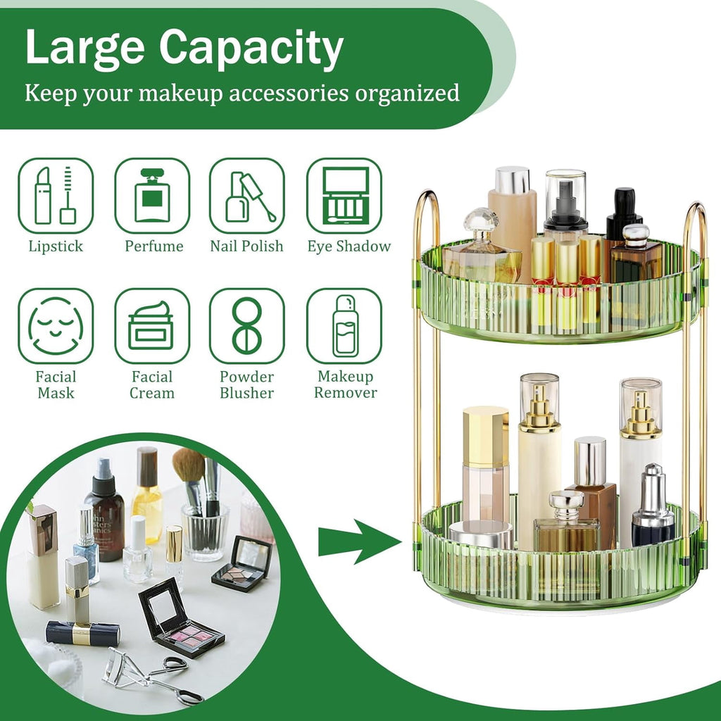 360 Rotating Makeup Organizer for Vanity, 2 Tier Adjustable Perfume Organizer for Dresser, Multi-Function Spinning Co... - Image 3
