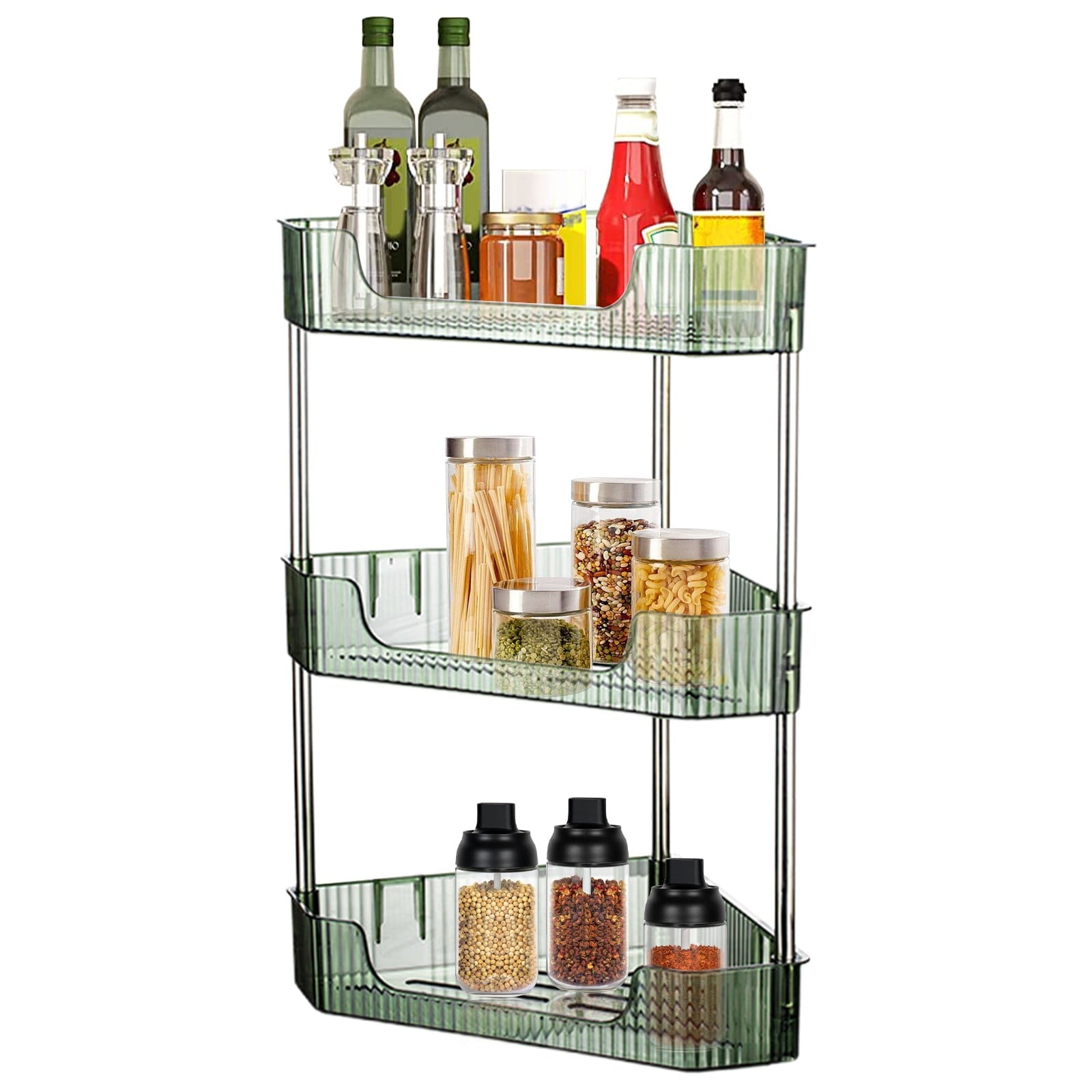 3-Tier Corner Bathroom Counter Organizer, Plastic Makeup Skincare Organizers Storage Countertop, Sink Vanity Trays Pe... - Image 4