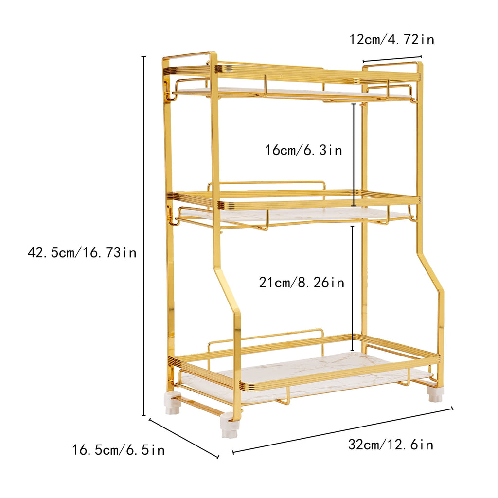 Bathroom Countertop Organizer, Gold Bathroom Vanity Counter Organizer with Small Storage Basket for Skincare Makeup P... - Image 2