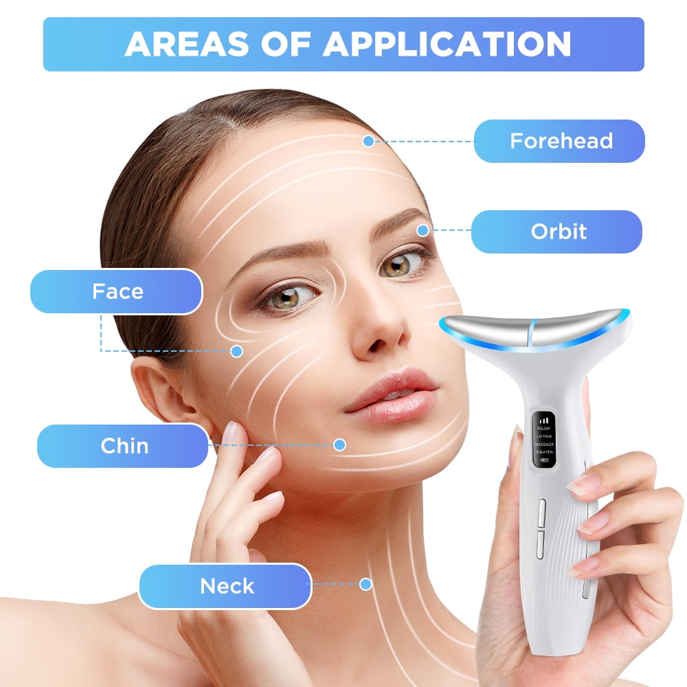 Face Massager Tool,3-in-1 Facial & Neck Beauty Tool with LED Light, Gentle Heat, and Vibration Functions (White) - Image 6