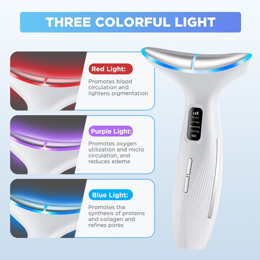 Face Massager Tool,3-in-1 Facial & Neck Beauty Tool with LED Light, Gentle Heat, and Vibration Functions (White) - Image 3