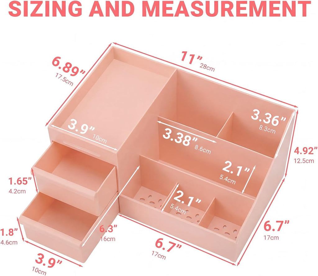 Pink Makeup Organizer with Drawers, Large Capacity Cosmetic Storage for Vanity or Bathroom Countertop, Multi-Compartm... - Image 6