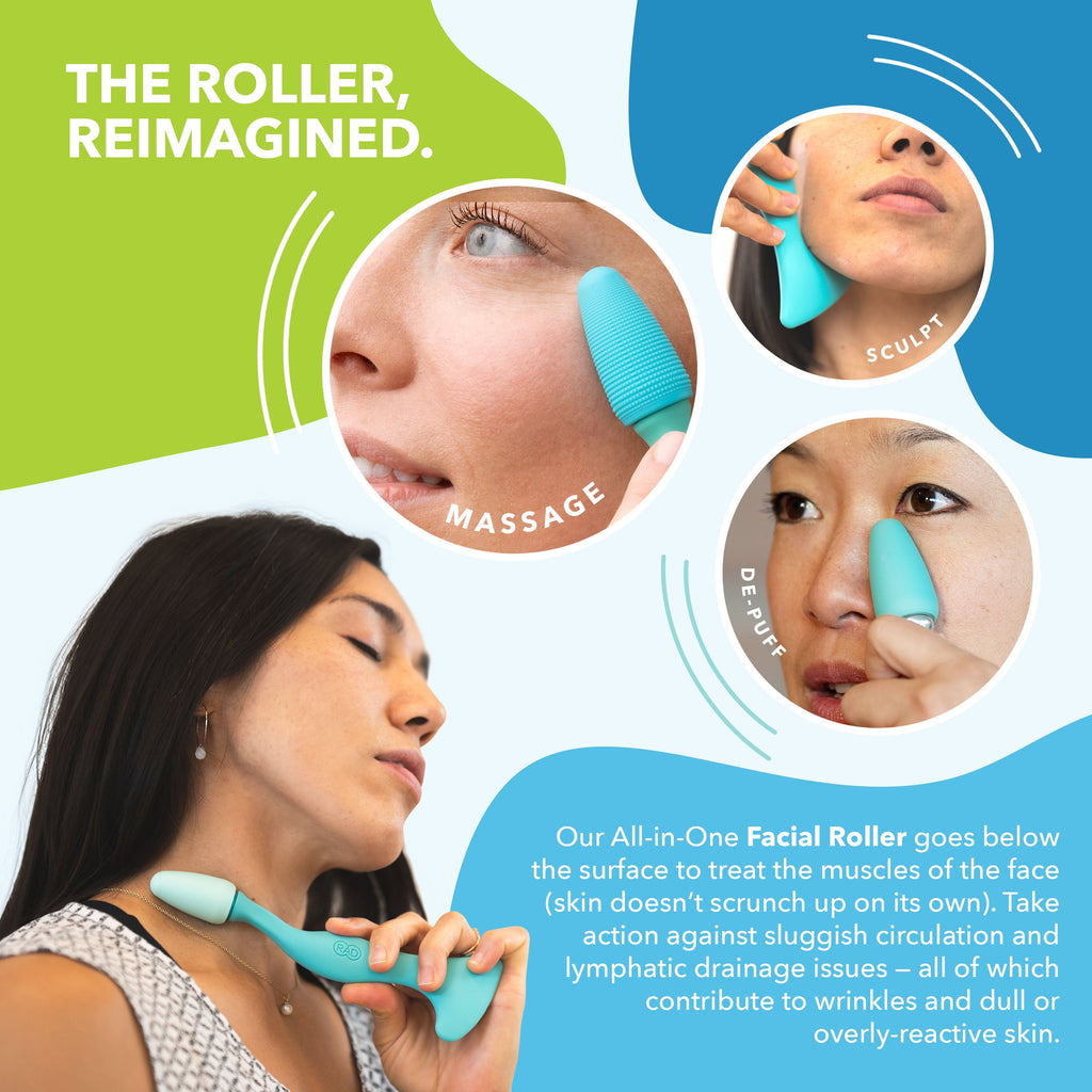 Facial Roller - 2-in-1 Jade Roller & Gua Sha Style Tool, Silicone Handle, skin Care, Rolling & Scraping Massage Therapy - Image 2