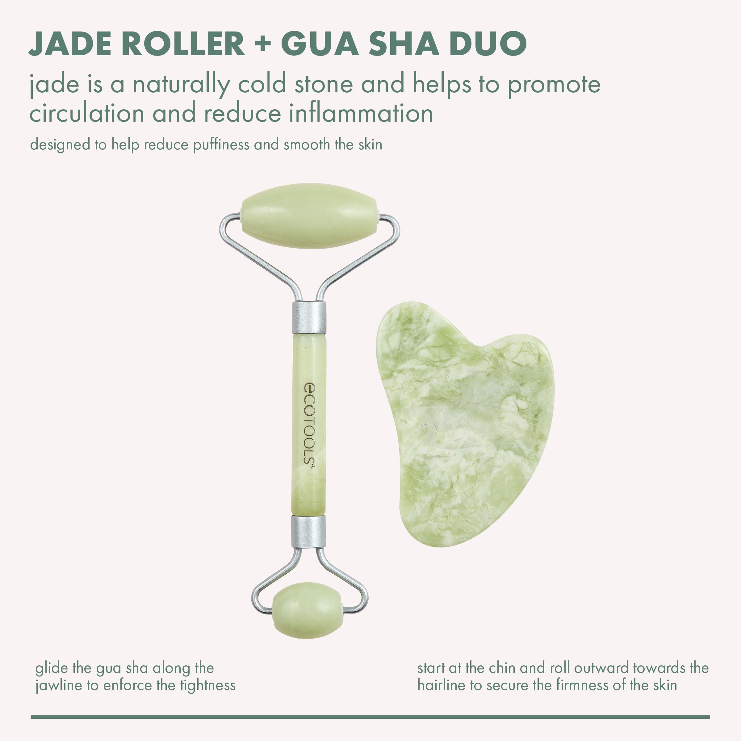 EcoTools Facial Skincare Jade Roller and Gua Sha Stone Duo Pack Mini Facial Kit, 100% Jade, 2pk - Image 3