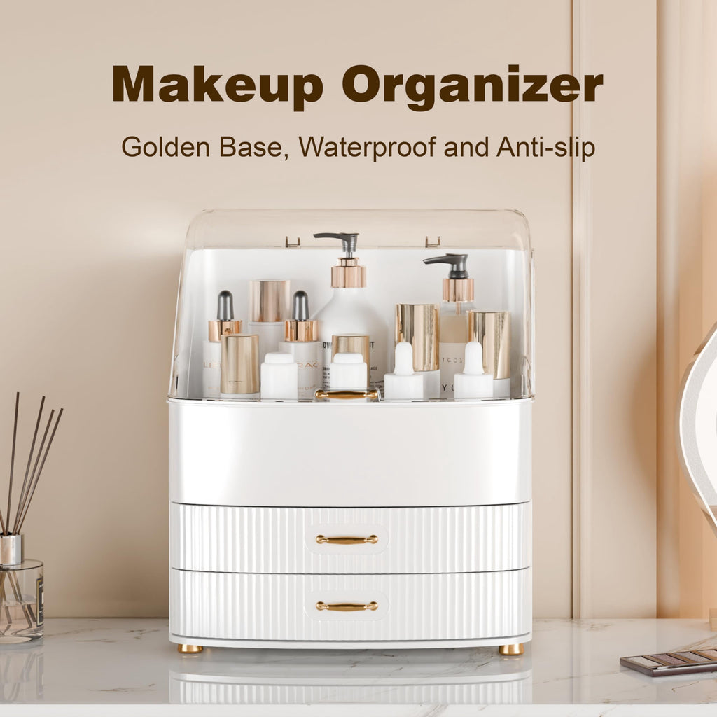 Large Makeup Organizer with Dustproof Transparent Lid, Waterproof Cosmetic Storage Case with Drawers for Bathroom Van... - Image 3