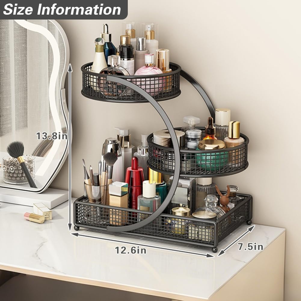 Cosmetic & Makeup Organizer for Vanity, Bathroom, Countertop, 13.7x12.6x7.48" Skincare & Lipstick Storage Box,Black, ... - Image 4