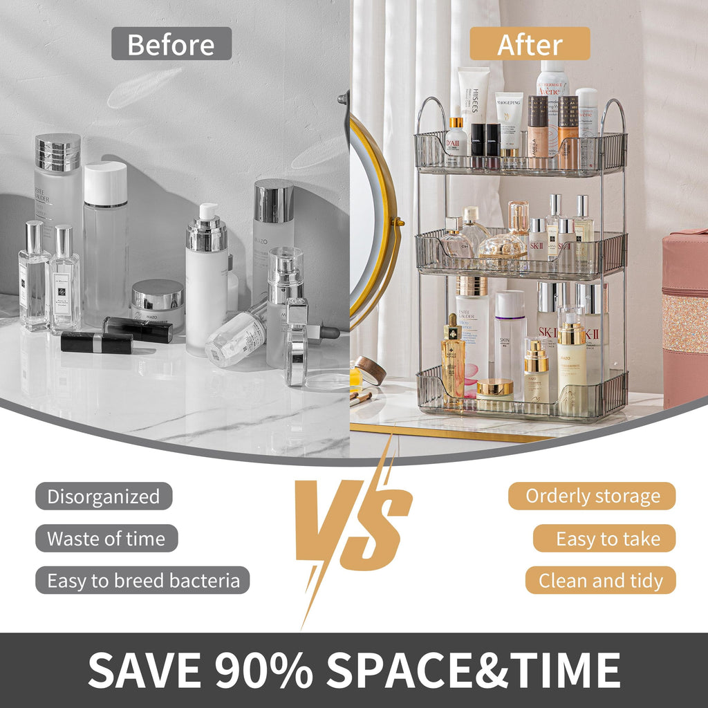 3 Tier Bathroom Organizer Countertop Makeup Perfume Tray Skincare Organizer for Bathroom Dresser Vanity (Grey) - Image 3