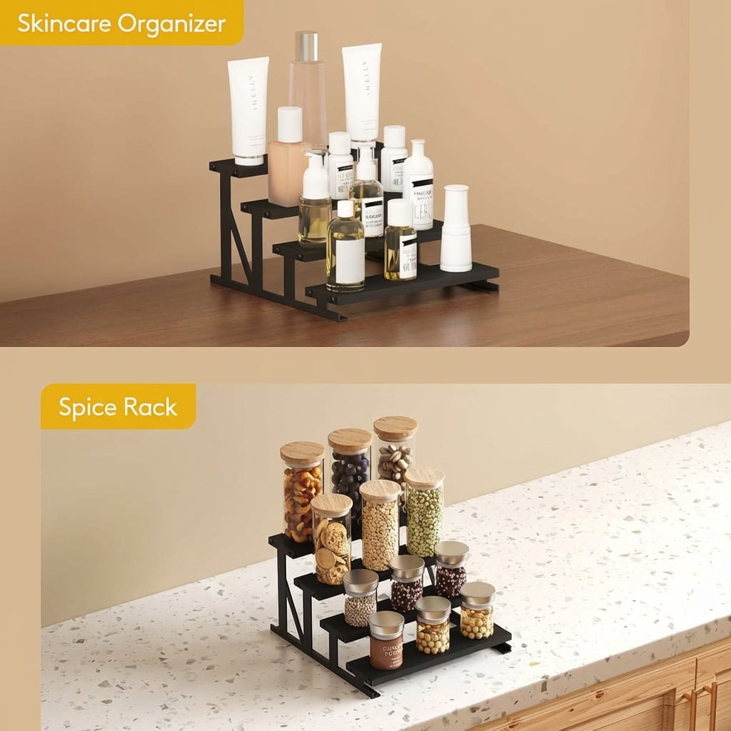 Norcho 9.8 Inch 4-Tier Wooden Cologne Organizer for Men, Perfume and Skincare Display Shelf, Black, 1-Pack - Image 5