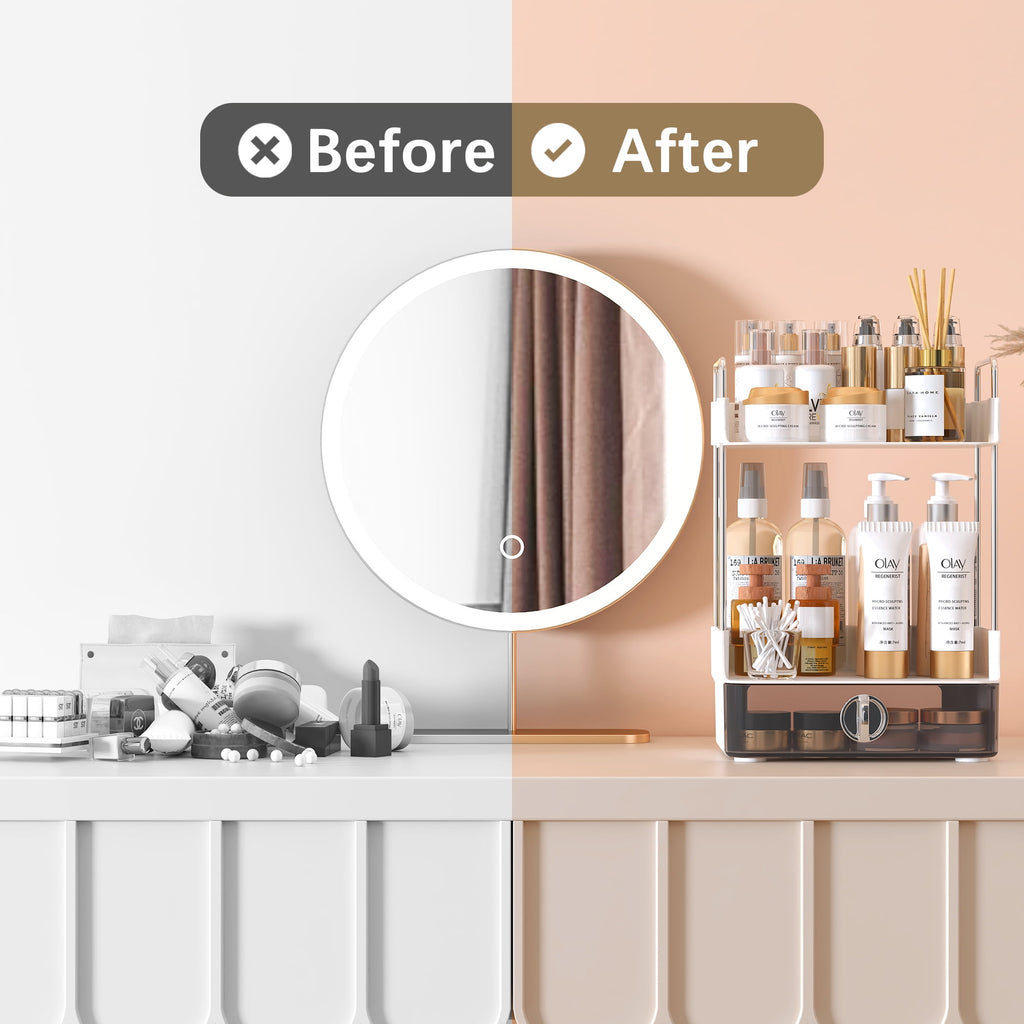 2 Tier Bathroom Counter Organizer, Multi-Purpose Makeup Organizer Countertop for Vanity Bedroom Bathroom Kitchen, White - Image 3